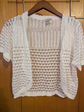 Roz & Ali XL White Lacy Short Sleeved Cardigan